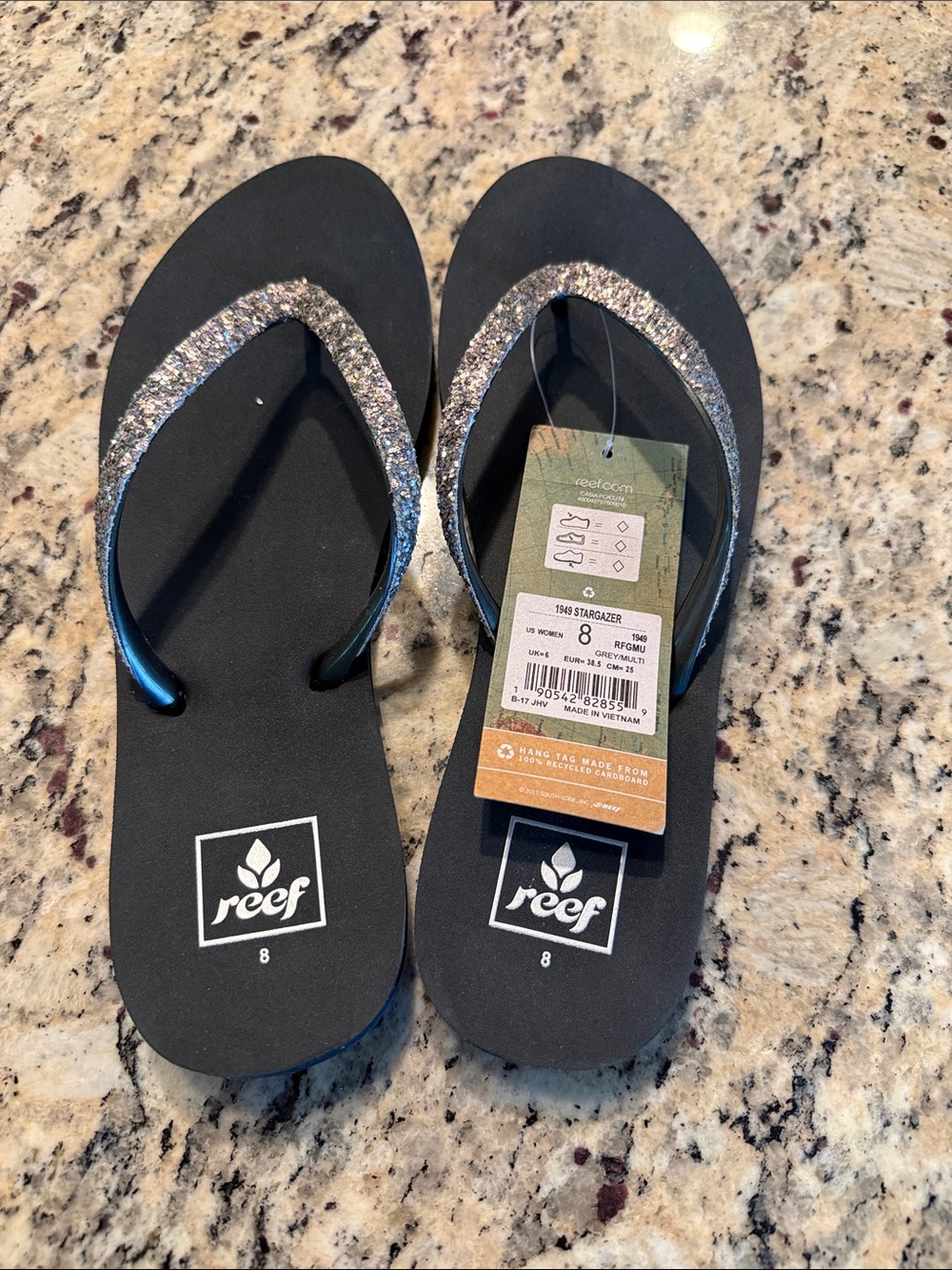 Reef Women’s Black Sandals with Silver Glitter Straps